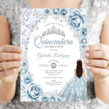 Quinceanera Baby Blau Zilveren Bloemen