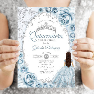 Quinceanera Baby Blau Zilveren Bloemen Kaart
