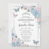 Quinceañera Baby Blauw Bleek Roze bloemfluitjes Kaart (Voorkant)
