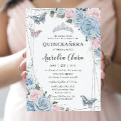 Quinceañera Baby Blauw Bleek Roze bloemfluitjes Kaart