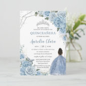 Quinceañera Baby Blauw Bloemen Bruin Prinses 15e Kaart (Staand voorkant)