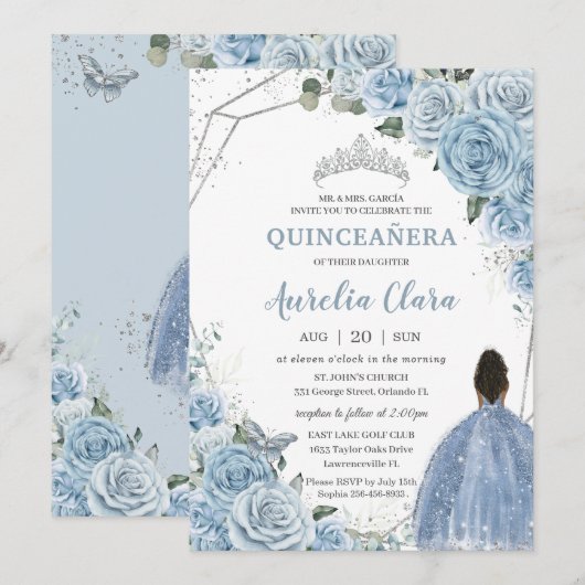 Quinceañera Baby Blauw Bloemen Bruin Prinses 15e Kaart (Voorkant / Achterkant)