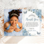 Quinceañera Baby Blauw Bloemen Foto Dank u kaart<br><div class="desc">Personaliseer deze mooie quinceañera / lieve 16 foto / afbeelding bedankkaart met uw eigen formulering gemakkelijk en snel. Klik gewoon op de knop "Bewerken met ontwerpgereedschappen" om de tekst, tekst, lettertypestijl, tekengrootte en letterkleur te wijzigen. U kunt ook tekst toevoegen of verwijderen en afbeeldingen verplaatsen of verwijderen. De vlinders en...</div>