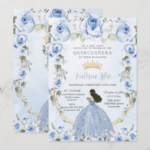Quinceañera Baby Blauw Bloemen Prinses Jurk Goud Kaart