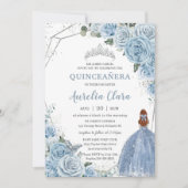 Quinceañera Baby Blauw Bloemen Rood Haar Prinses 1 Kaart (Voorkant)