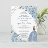 Quinceañera Baby Blauw Bloemen Rood Haar Prinses 1 Kaart (Staand voorkant)