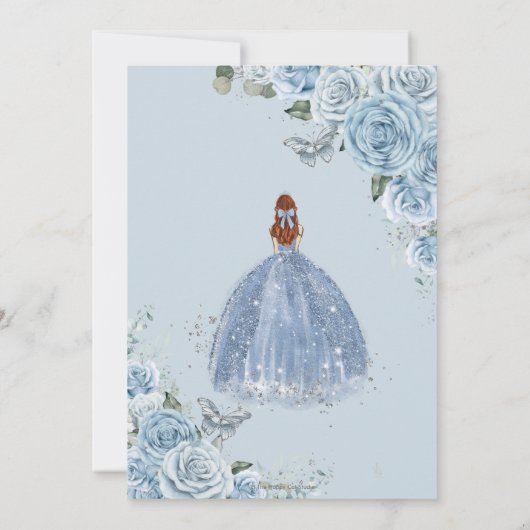 Quinceañera Baby Blauw Bloemen Rood Haar Prinses 1 Kaart (Achterkant)