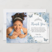 Quinceañera Baby Blauw Bloemen Vlinder Foto 16e Bedankkaart (Voorkant)