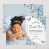 Quinceañera Baby Blauw Bloemen Vlinder Foto 16e Bedankkaart (Voorkant / Achterkant)