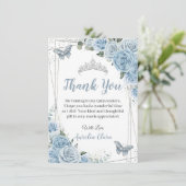 Quinceañera Baby Blauw Bloemen Vlinders Zoet 16 Bedankkaart (Staand voorkant)