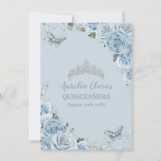 Quinceañera Baby Blauw Bloemen Vlinders Zoet 16 Bedankkaart (Achterkant)