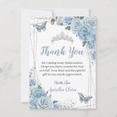 Quinceañera Baby Blauw Bloemen Vlinders Zoet 16 Bedankkaart (Voorkant)