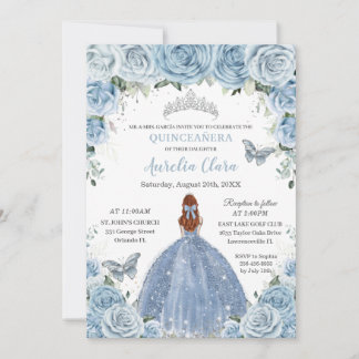 Quinceañera Baby Blauw Bloemen Zilver Rood Haar Me Kaart