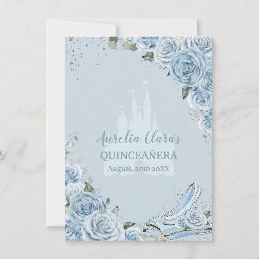 Quinceañera Baby Blauw Bloemen Zoet 16 Assepoester Bedankkaart (Achterkant)
