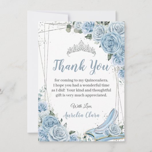 Quinceañera Baby Blauw Bloemen Zoet 16 Assepoester Bedankkaart (Voorkant)