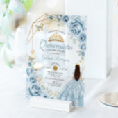 Quinceanera Baby Blauw Jurk Bloemen Goud Acryl Uitnodigingen
