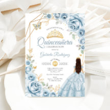 Quinceanera Baby Blauw Jurk Bloemen Goud
