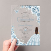 Quinceanera Baby Blauw Jurk Bloemen Zilver Acryl Uitnodigingen (Insitu (Draagbaar))