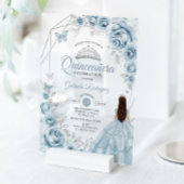 Quinceanera Baby Blauw Jurk Bloemen Zilver Acryl Uitnodigingen