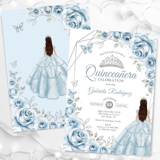 Quinceanera Baby Blauw Jurk Zilver Bloemen Kaart