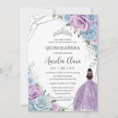Quinceañera Baby Blauw Paarse Lila Bloemen Zilver Kaart (Voorkant)