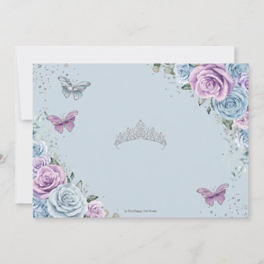 Quinceanera Baby Blauw Paarse Lila Bloemen Zilver Kaart (Achterkant)