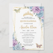 Quinceanera Baby Blauw Paarse Lila Bloemig Goud Kaart (Voorkant)