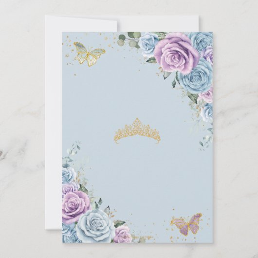 Quinceanera Baby Blauw Paarse Lila Bloemig Goud Kaart (Achterkant)