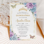 Quinceanera Baby Blauw Paarse Lila Bloemig Goud Kaart