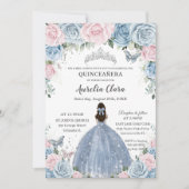 Quinceañera Baby Blauw Roze Bloemen Prinses Jurk Kaart (Voorkant)