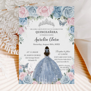 Quinceañera Baby Blauw Roze Bloemen Prinses Jurk Kaart