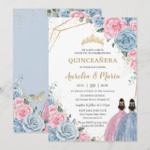 Quinceañera Baby Blauw Roze Floral Rozen Twins