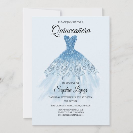 Quinceanera Baby Blauw Thema, Mis Quince Kaart (Voorkant)