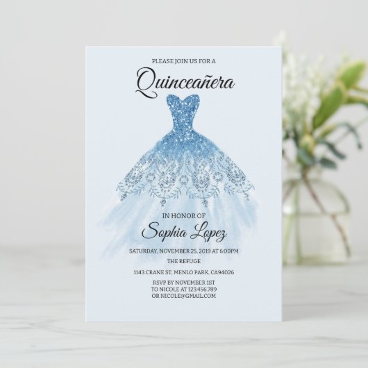 Quinceanera Baby Blauw Thema, Mis Quince Kaart (Staand voorkant)