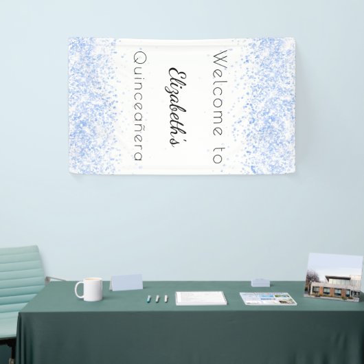 Quinceanera baby blauw wit welkom spandoek (Beurs)