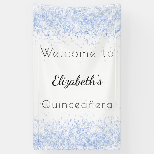Quinceanera baby blauw wit welkom spandoek (Verticaal)