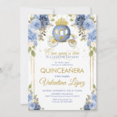Quinceañera Baby Blauwe Bloem Cinderella Coach Kaart (Voorkant)