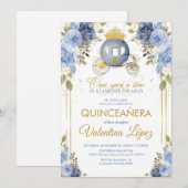 Quinceañera Baby Blauwe Bloem Cinderella Coach Kaart (Voorkant / Achterkant)
