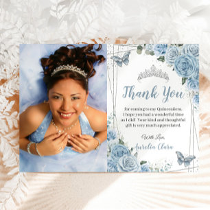 Quinceañera Baby Blauwe Bloemen Foto Bedankkaart Kaart