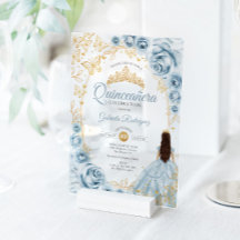 Quinceanera Baby Blauwe Gouden Bloemen