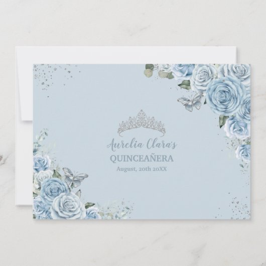 Quinceañera Baby Blue Floral Butterflies 16e Kaart (Achterkant)