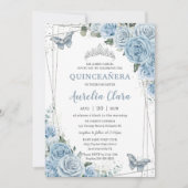 Quinceañera Baby Blue Floral Butterflies 16e Kaart (Voorkant)