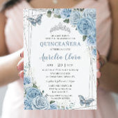 Quinceañera Baby Blue Floral Butterflies 16e Kaart