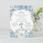 Quinceañera Baby Blue Floral Cinderella Coach Kaart (Staand voorkant)