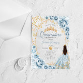 Quinceanera Baby Blue Gold Floral Acryl Uitnodigingen