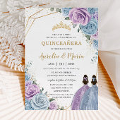 Quinceañera Baby Blue Lila Paarse Bloemstuk Tweeli Kaart