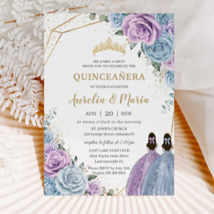 Quinceañera Baby Blue Lila Paarse Bloemstuk Tweeli Kaart
