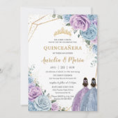 Quinceañera Baby Blue Lila Paarse Bloemstuk Tweeli Kaart (Voorkant)