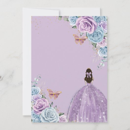 Quinceañera Baby Blue Paars Lila Floral Gold Kaart (Achterkant)