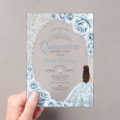 Quinceanera Baby Blue Silver Floral Acryl Uitnodigingen (Insitu (Draagbaar))